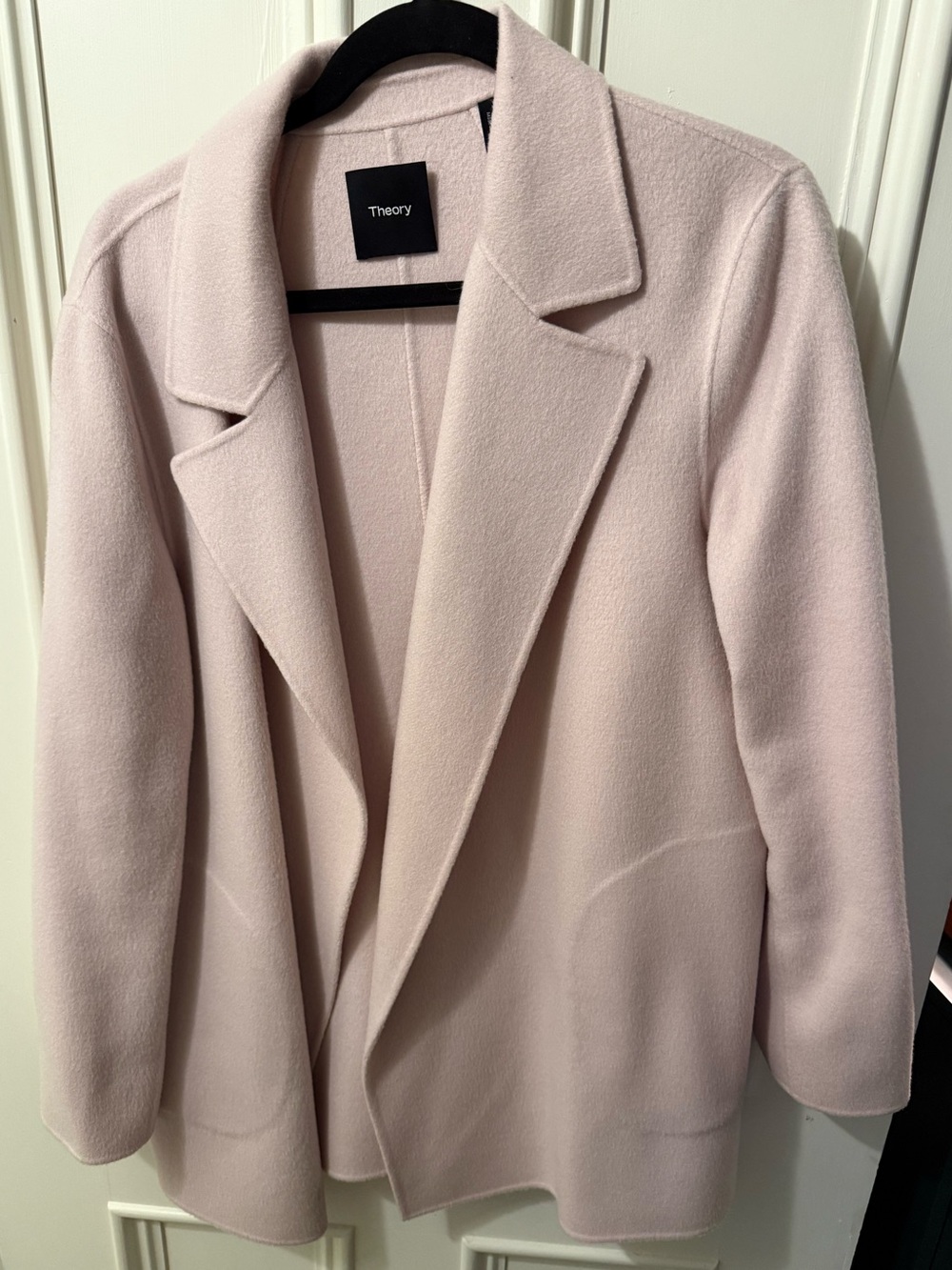 Theory Light Pink Wool-Blend Open Front Blazer Coat